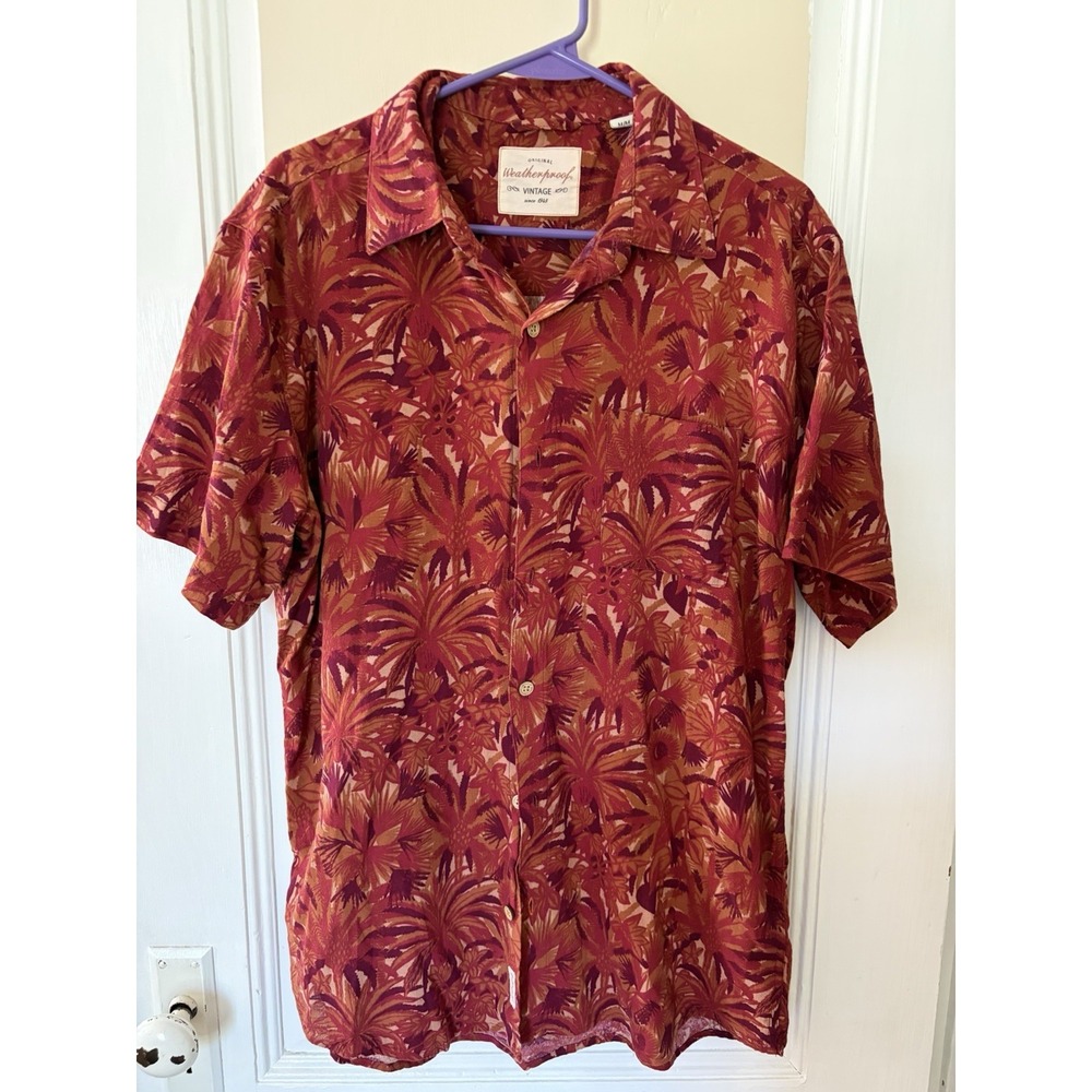 Weatherproof Floral Tropical Hawaiian Button-Up Shirt Mens M Regular Short Red